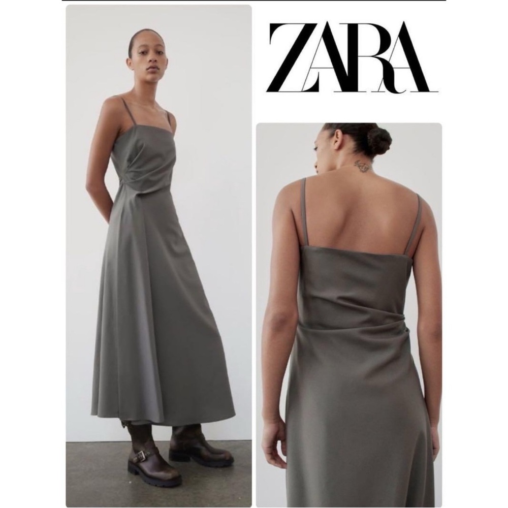 Zara ZW Collection Grey Khaki Wool Blend Draped Maxi Dress NWT Event - Picture 8 of 15